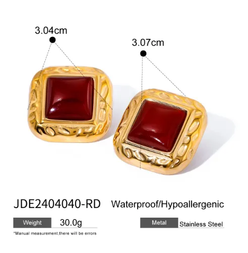 Vintage Red Stone Stud Earrings